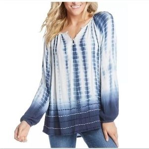 Karen Kane•Tie-Dye Ombre•Striped•Peasant Blouse•Blue•Size‎ Small
